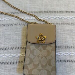 Coach Beige and Gold Floral Crossbody Bag